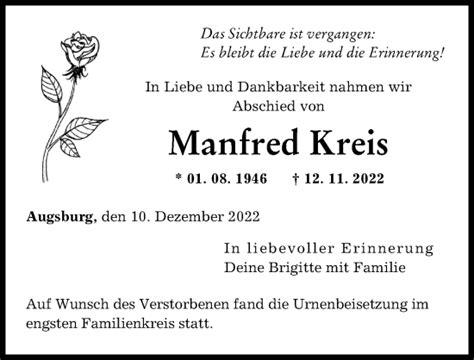 Traueranzeigen Von Manfred Kreis Augsburger Allgemeine Zeitung