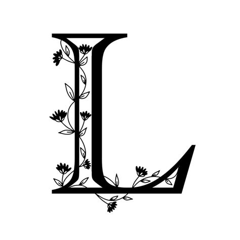 Floral Botanical Alphabet Vintage Hand Drawn Monogram Letter L Letter