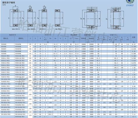 哈尔滨轴承 双列圆柱滚子轴承尺寸参数表 浙江哈轴宁波直销中心