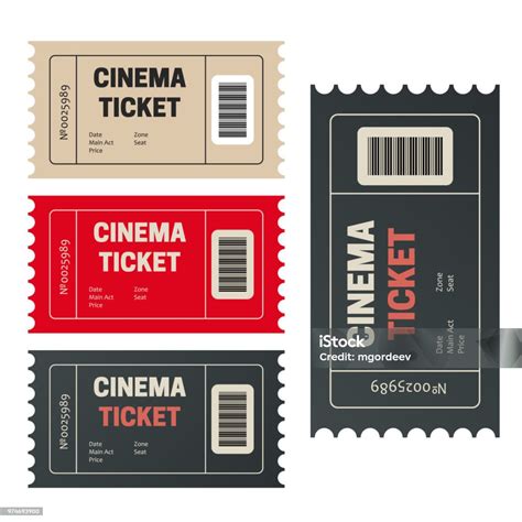 tiket kertas  nomor bioskop retro  tiket film ilustrasi stok
