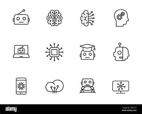 Künstliche Intelligenz Umrissvektorsymbole isoliert auf weißem
