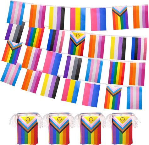 Packs Rainbow Gay Pride Flag Rainbow Banner String Flags LGBT Striped Bunting Flags Small Mini
