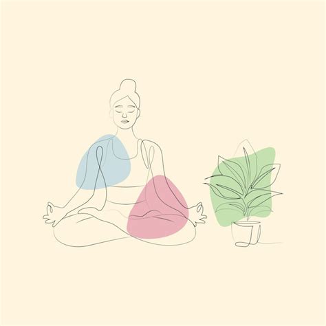 Arte minimalista de una línea de mujer en pose de yoga para relajación