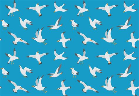 Seagulls Seamless Pattern Cartoon Gull Flying Over Sea Marine Vector