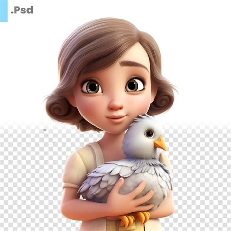 Rendu 3d D une Jolie Petite Fille Avec Un Pigeon Sur Son Modèle Psd D