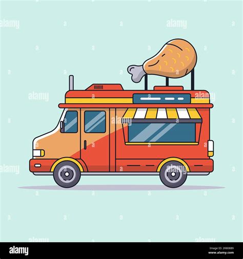 Food Truck With Food Selling Fried Chicken Van With Chicken On The Roof