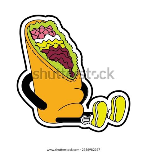 Burrito Fast Food Character Isolated Retro Stock Vector Royalty Free