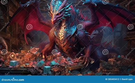Dragon Guarding Hoard Of Gold And Gems Generative Ai Royalty Free