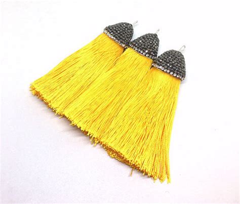 Marigold Yellow Tassels Tassel Earrings Bejeweled Tassels 3 25 Inch Swoon And Shimmer