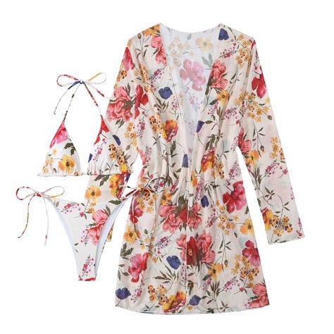 Stetmn Womens Pieces Bikini Set Swimsuit Tropical Beach Cover Up Kimono Swimwear Bathing Suit