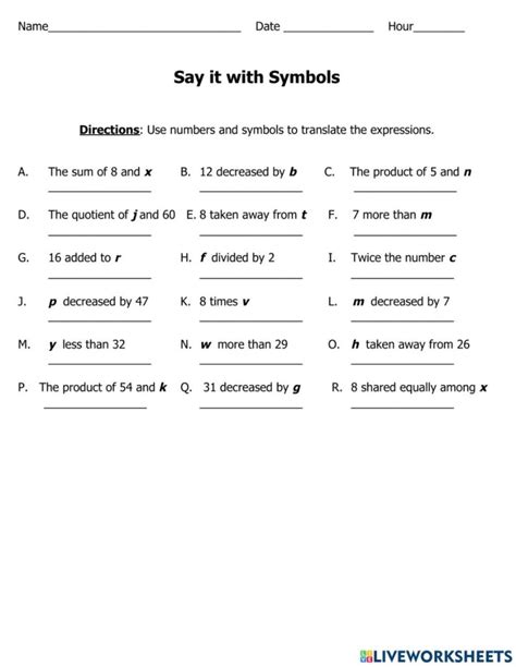 Writing Algebraic Expressions Worksheets - Printable Worksheets