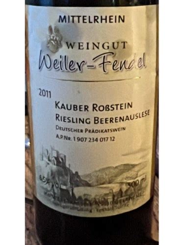 Weingut Weiler Fendel Kauber Rossstein Riesling Beerenauslese Vivino Us