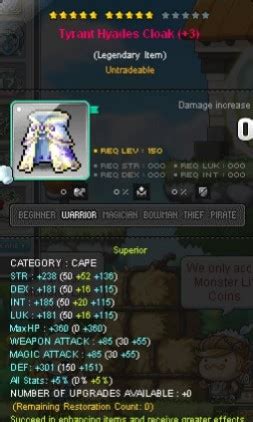 Maplesea Aquila Tyrant Cape 10 20 Str Legendary Pot Video Gaming