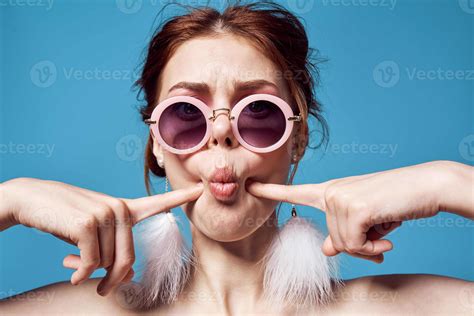 Joyful Woman Naked Shoulders Emotions Studio Fashion Posing Stock Photo At Vecteezy