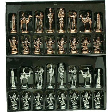 Chess Pieces Large Metal Zamak Pharaohs Egyptian Antique Bronze Chrome