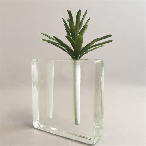 Block Vase Glass Wiesenthalhütte 1970s Cube Rectangular Small Mid