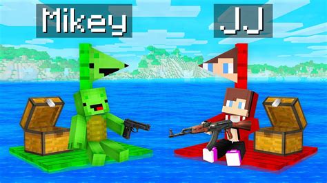 Mikey Raft Vs Jj Raft Survival Battle In Minecraft Maizen Minecraft