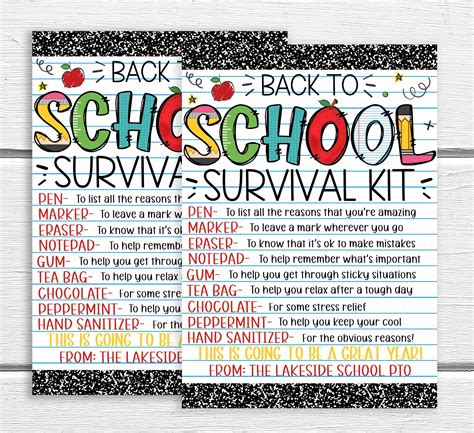 Back To School Survival Kit Gift Tag Welcome Back First Day Gift For