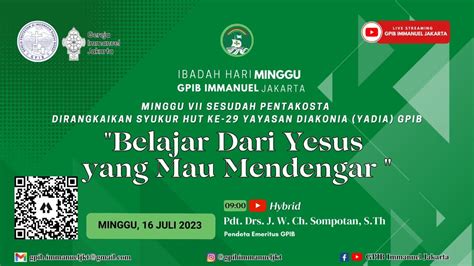 Ibadah Minggu Vii Sesudah Pentakosta Dirangkaikan Syukur Hut Ke