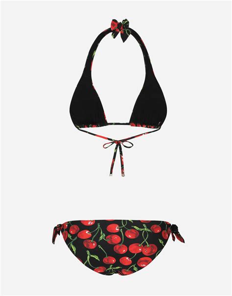 Cherry Print Triangle Bikini In Multicolor For Women Dolceandgabbana®