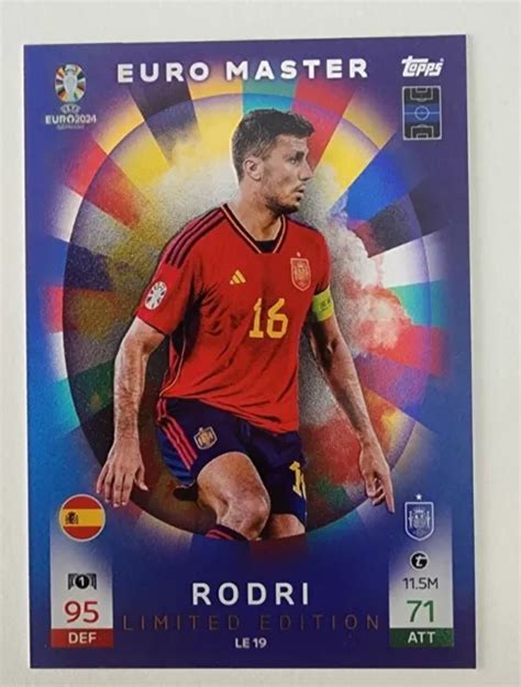 UEFA EURO 2024 Match Attax Rodri Limited Edition LE19 Euro Master Near