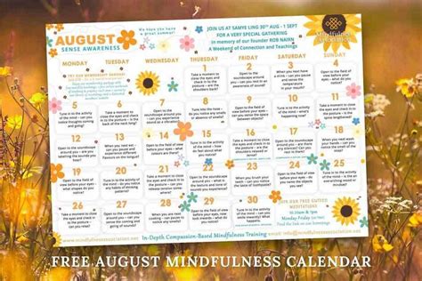 Mindfulness Calendars Mindfulness Association