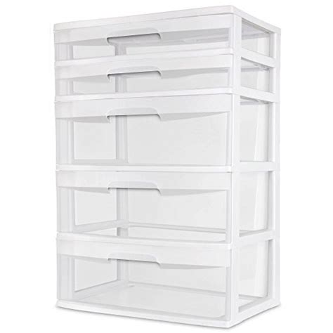 Sterilite 5 Drawer Wide Tower White Storage Organizer Cabinet Furniture