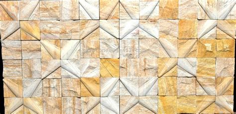 Light Yellow Sandstone Teak Star Pattern With Split Face Stone Cladding