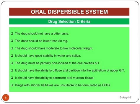 Drug Selection Criteria For Different Drug Delivery System Dds