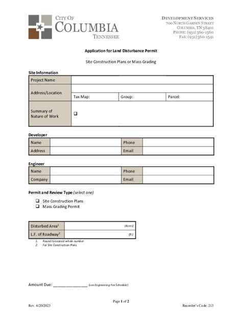 Fillable Online Grading Permit Application Property Owner And