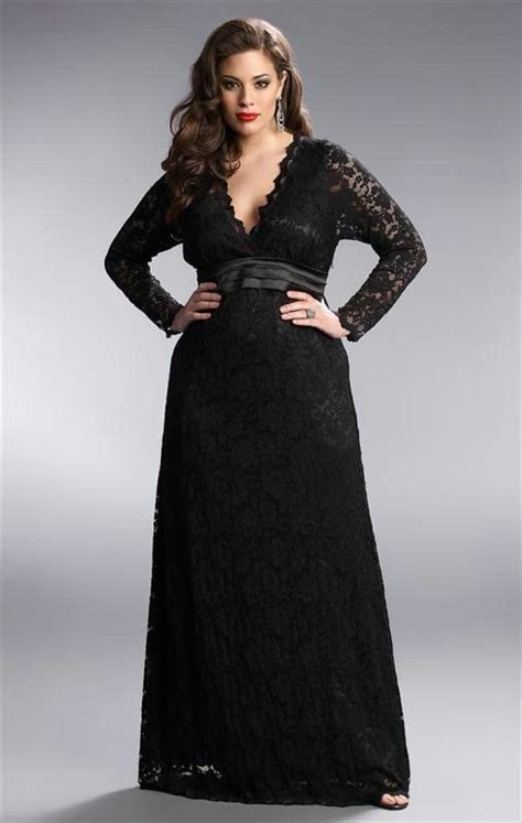 Black Lace Long Sleeve Plus Size Formal Dresses Plus Size Evening Gown Plus Size Black