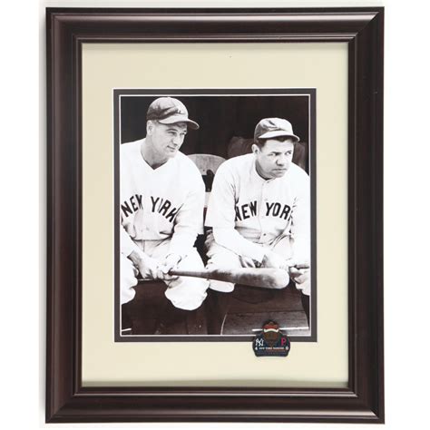 Babe Ruth Lou Gehrig Sitting In The Yankee Dugout With Official Yankees World Series Pin