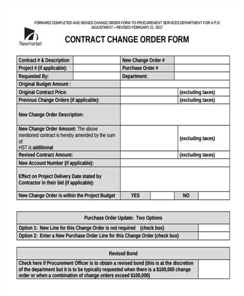 Free Change Order Forms In Pdf Excel Ms Word