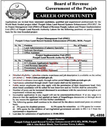 Board Of Revenue Punjab Jobs Advertisement