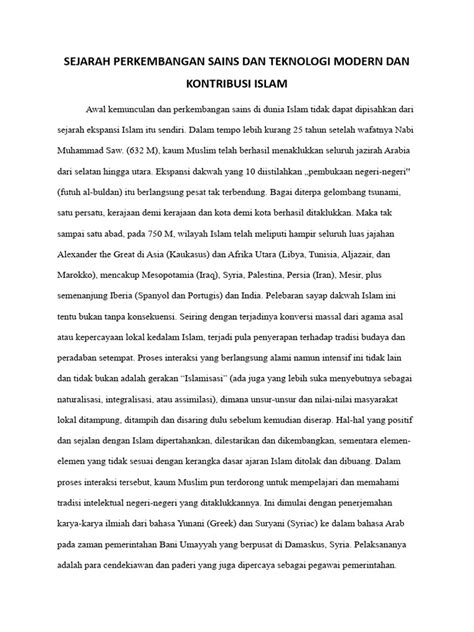 Sejarah Perkembangan Sains Dan Teknologi Modern Dan Kontribusi Islam Pdf