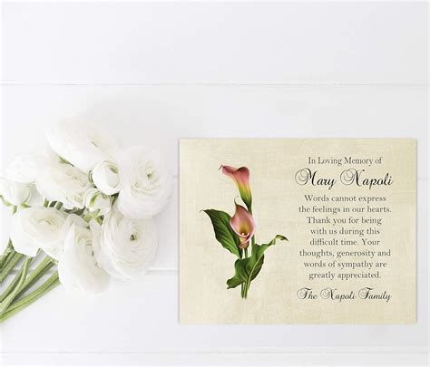 Sympathy Acknowledgement Cards Calla Lily Funeral Thank You And