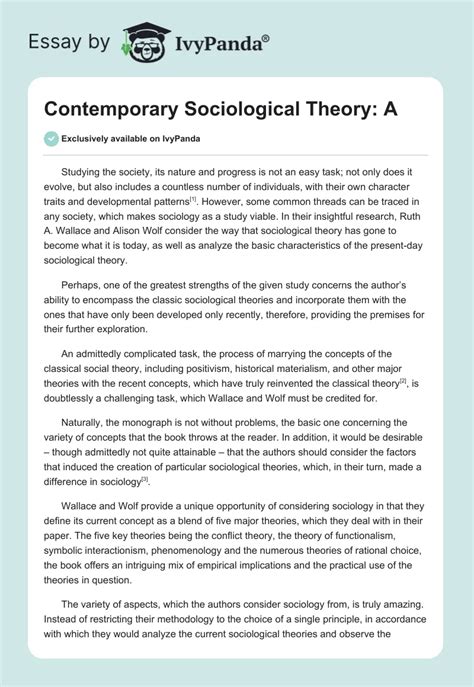 Contemporary Sociological Theory A Book Review 554 Words Book Review Example