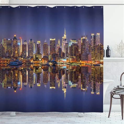 Landscape Shower Curtain Cityscape Scenery Of New York City At Midnight