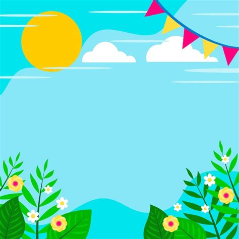 Fondo De Verano Colorido Con Flores Y Hojas Sol Vector Premium