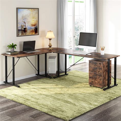 Buy Tribesigns 83 Inch Industrial L Shaped Desk With File Cabinet