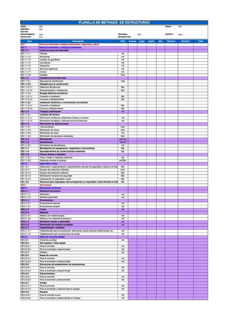 Hoja De Metrados Especialidad Estructuras UDocz