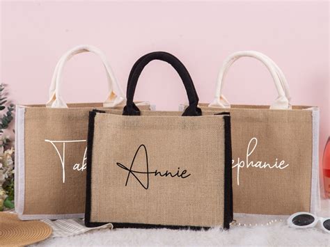 Personalized Burlap Tote Bags Custom Name Jute Bag Bridesmaid Etsy