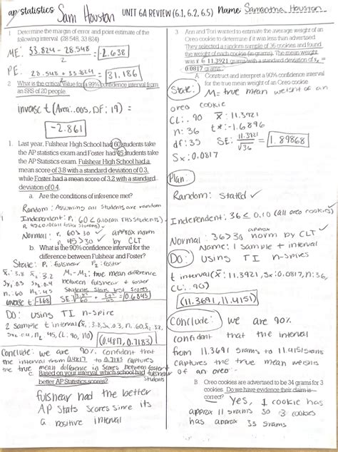 Stats 7.1,7.2, & 7.5 Review - ap statistics Sam Houston UNIT 6A REVIEW