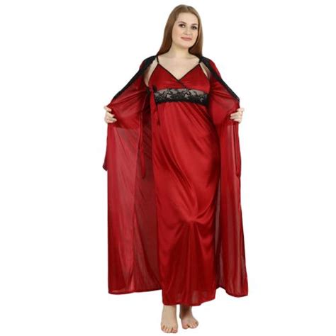 Buy Kawam Womens Lycra Night Dress Two Piece Nighty With Robe