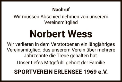 Traueranzeigen Von Norbert Wess Trauer Op Online De