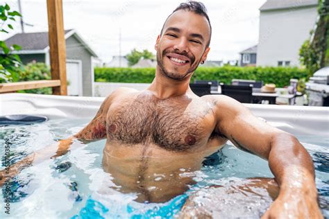Sexy Mexican Man Relaxing In Hot Tub On Summer Season Stock Photo Adobe Stock
