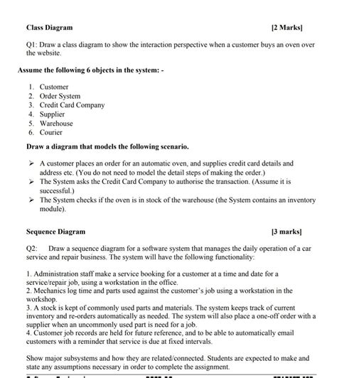 Solved Class Diagram [2 Marks) Q1: Draw a class diagram to | Chegg.com