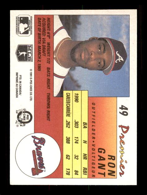 1992 Baseball O Pee Chee Ron Gant Atlanta Braves 49 Gold 1 EBay