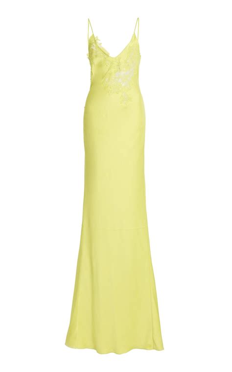 Victoria Beckham Lace Detailed Maxi Slip Dress In Green Lyst Uk