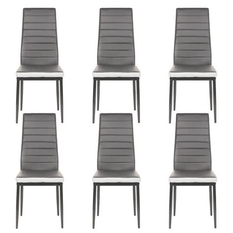 Lot de 6 Chaises Romane Gris Bandeau Blanc Simili Métal